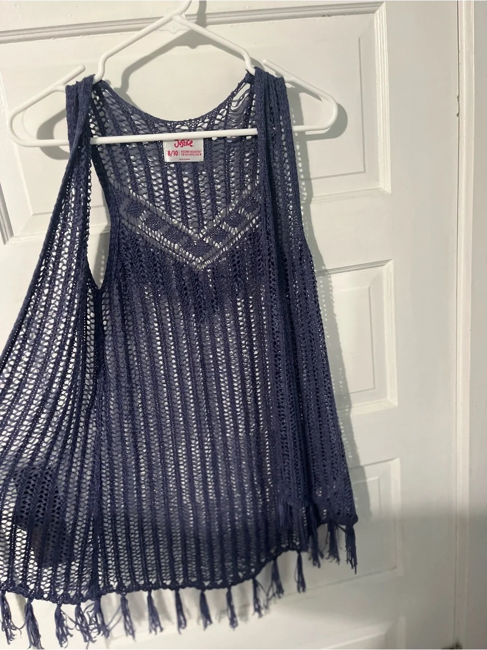 Justice Purple Open-Knit Fringe Vest girl’s size 8/10